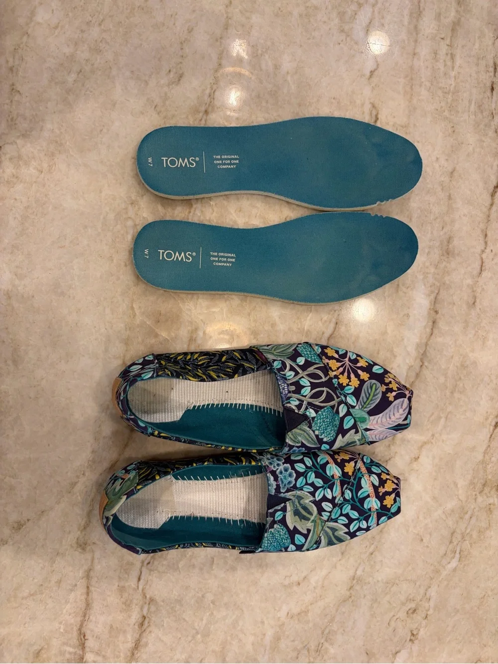 TOMS Navy Floral Slip-On Shoes with Teal Accents
